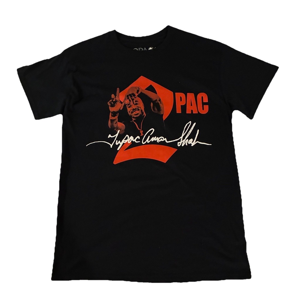 2PAC Tupac Shakur T Shirt Black LA Hand Sign Puff Print NEW